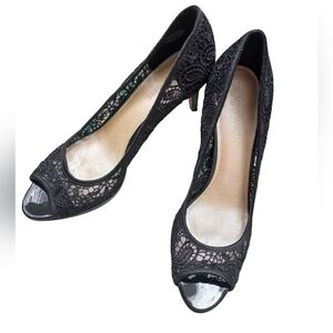 Nine West Women's Black Lace Peep-Toe Heels Size 7.5 M US